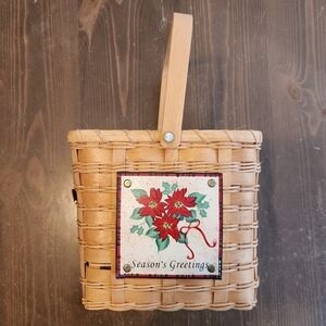 Mistletoe Christmas Basket With "Season's Greetings" Metal Riveted Sign On Front